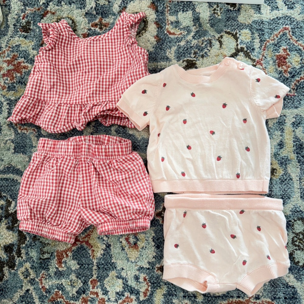 Little Planet Outfit Bundle Baby Girl 3M Pink Red Strawberry Gingham EUC